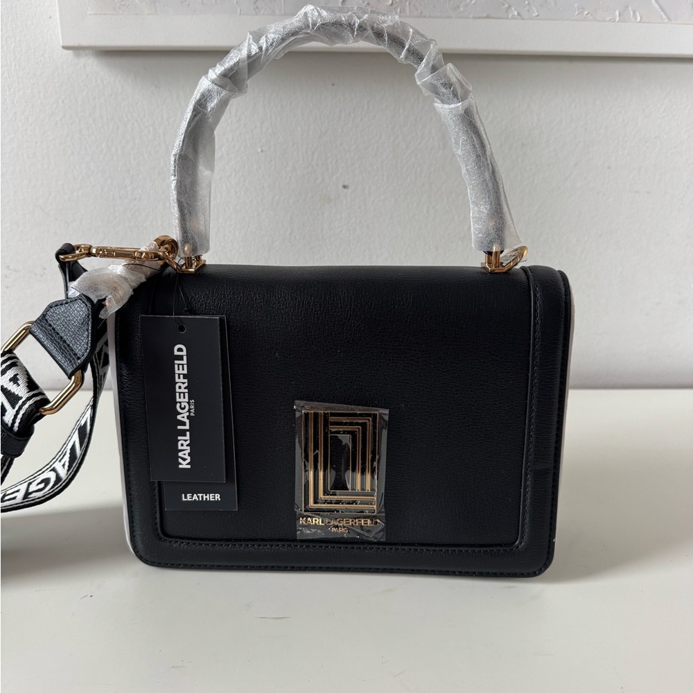 Karl Lagerfeld Black Crossbody Bag with Gold Accents